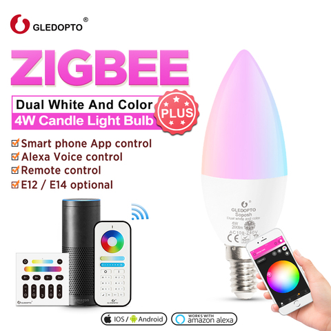 GLEDOPTO zigbee smart candle bulb plus 4W E12/E14 work with zigbee hub alexa echo plus  RGB+CCT 2000K-6500K remote control LED ► Photo 1/6