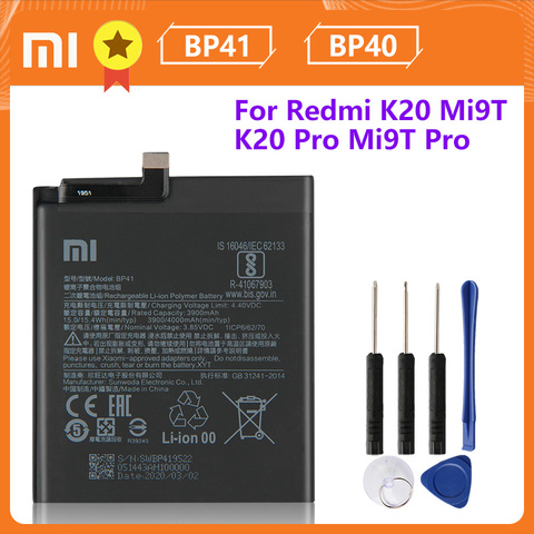 Xiao Mi Xiaomi Mi Original Phone Battery BP41 BP40 For K20Pro Mi9T Mi 9T Pro K20 3900mAh Replacement Battery + Tool ► Photo 1/6