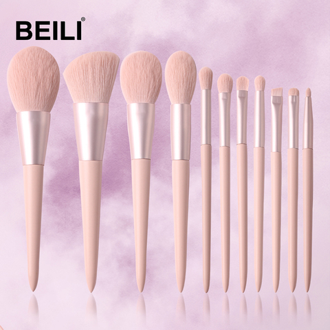 BEILI 11 pcs Pink Makeup Brushes Set Eyebrow Eyelash Powder Synthetic Foundation Brushes Makeup Cosmetics Beauty Make up Brushes ► Photo 1/6