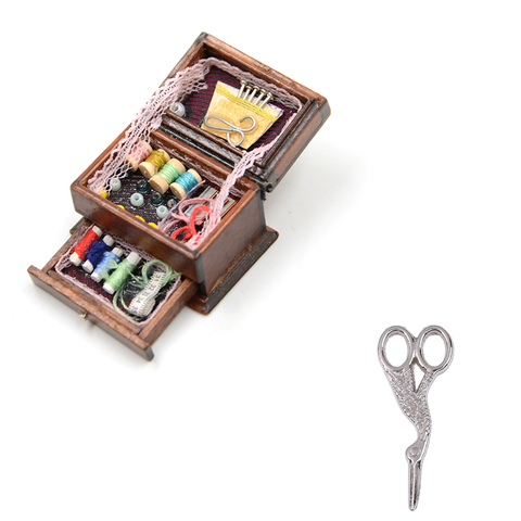 Cute 1pcs 1:12 Vintage Sewing Needlework Needle Scissors Kit Box Dollhouse Miniature Decor Kids Gift for Doll Accessories ► Photo 1/6