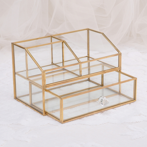 Cosmetics Display Box Jewelry Case Holder Clear Glass Tiered Organizer Makeup Tools Storage Container Holder Decorative Box ► Photo 1/6