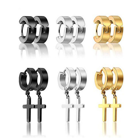 6 Pairs 12PCS wholesale Titanium Steel Cross Stud Earrings Set for Men Women Fashion Jewelry Black Gold Silver Color ► Photo 1/6