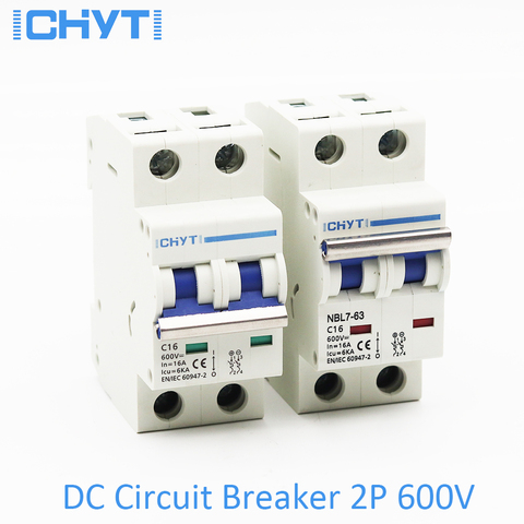 ICHYTI 2P DC 1000V 600V Solar Mini Circuit Breaker 6A 10A 16A 20A 25A 32A 40A 50A 63A DC MCB for PV System ► Photo 1/6