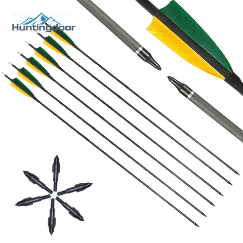 6/12Pcs Carbon Arrows 32inch Spine 400 ID 6.2mm with Green Real Feather For Archery Recurve/Compound Bow Hunting shooting ► Photo 1/6