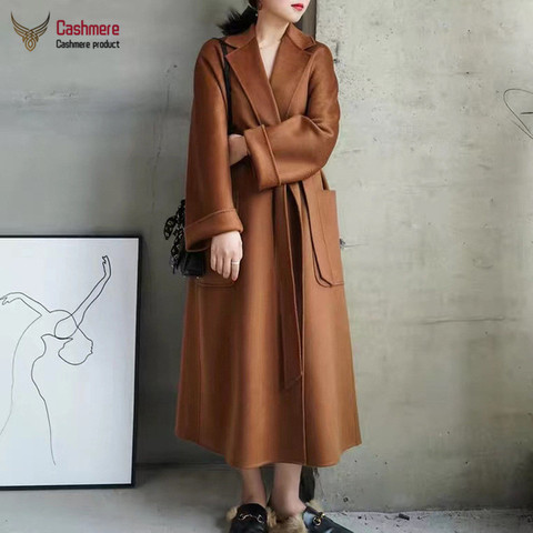 Women's coat long wool coat women 2022 autumn winter water ripple cashmere coat lace coat women red black coat high quality coat ► Photo 1/6