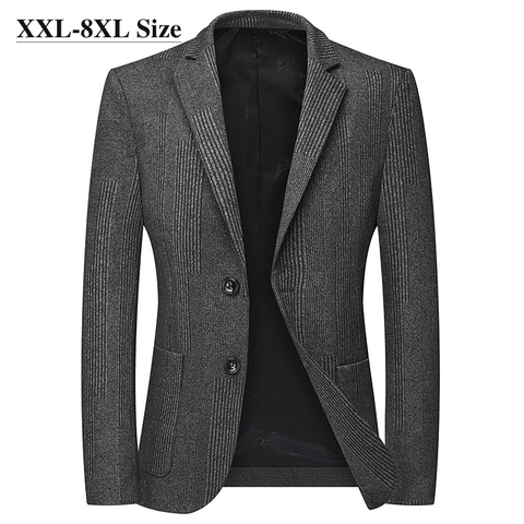 Plus Size 6XL 7XL 8XL Men's Casual Striped Suit High Quality Business Dress Jacket Spring Autumn Outerwear Male Brand Khaki Gray ► Photo 1/6