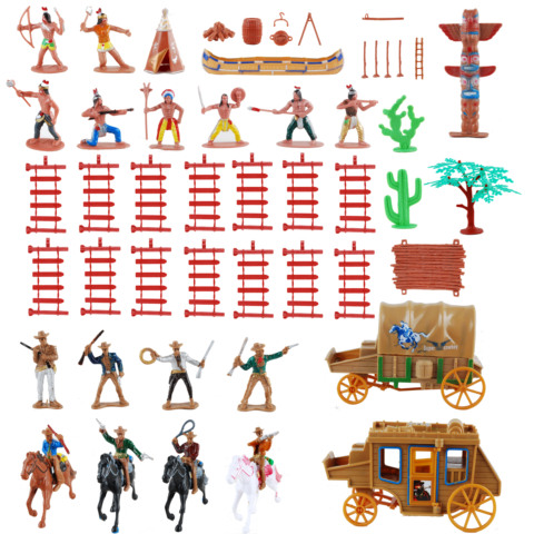 55pcs/set West Cowboys Native American Indians Plastic Figure Soldiers Toys Playset Accessories ► Photo 1/5