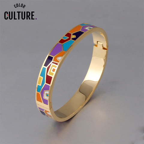 New Fashion Stainless Steel Open Bangle For Women Gold Geometric colorful enamel painted Bangles  Wedding Jewelry ► Photo 1/6