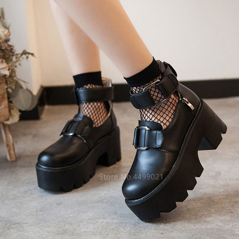 Lolita Gothic Round Toe Mary Jane Shoes Japanese College Girl Soft Sister JK Uniform Harajuku PU Leatehr Platform Black Shoes ► Photo 1/6