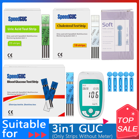 Cholesterol Test Strips&Uric acid Test Strips&Blood glucose Test strips for 3 in1 Multi-Function Diabetes Gout Device&Lancets ► Photo 1/5