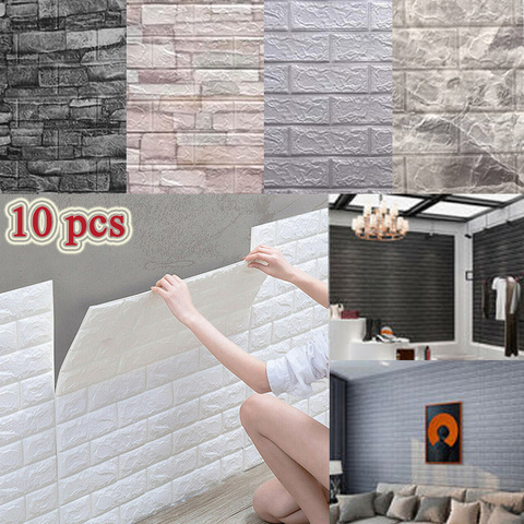 10 Pcs 3D Wall Stickers Self-Adhesive Tile Waterproof Foam Panel Living Room TV Background Protection Baby Wallpaper 38*35cm ► Photo 1/6