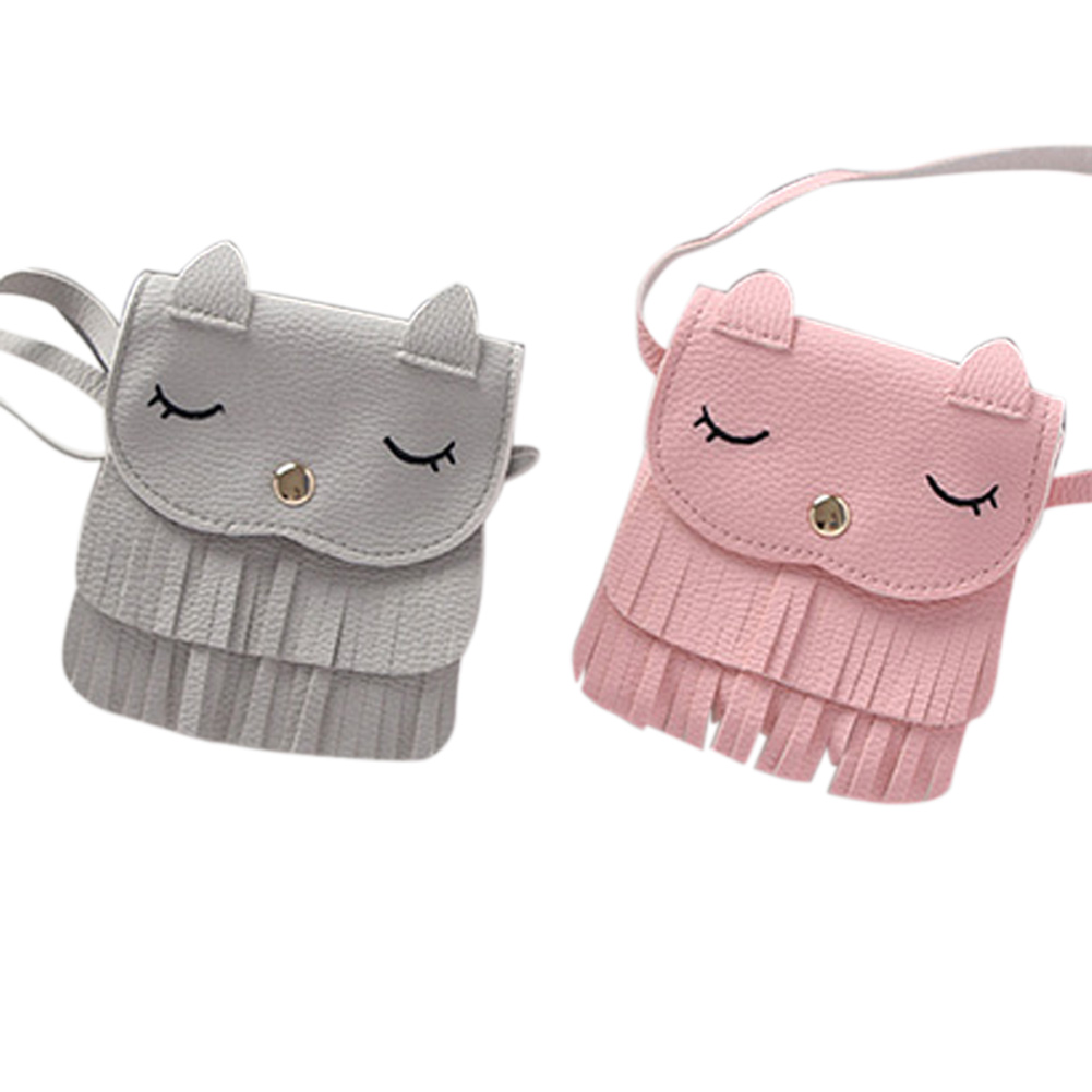 New Kids Girls Tassel Small Cat Shoulder Messenger Bag Mini PU Leather Wallet Z 