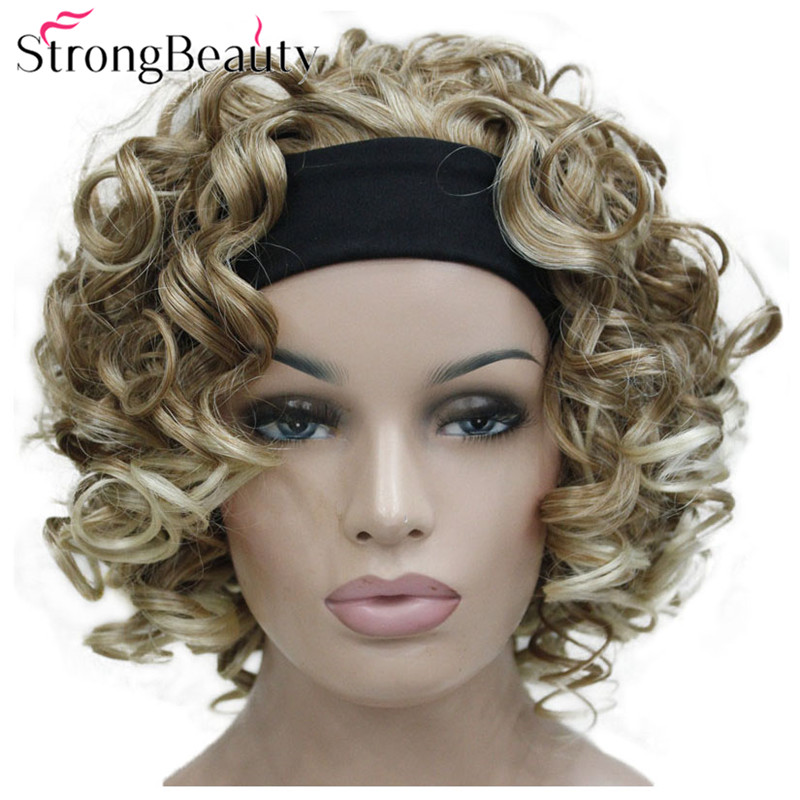 Buy Online Strongbeauty Short Curly Synthetic Wigs With Headband Women Blue Gray Black Red Blonde Brown Wigs 3 4 Half Wig For Lady Alitools