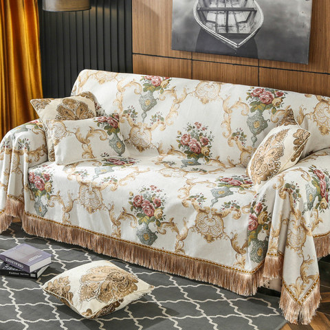 European Luxury Sofa Couch Cover 1/2/3/4 Seater Tassels Chenille Sectional Sofa Towel Throw Jacquard Floral Recliner Slip Covers ► Photo 1/6