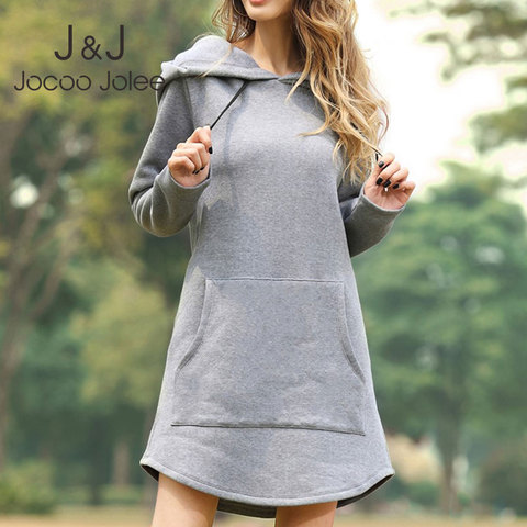 Jocoo Jolee Women Fashion Hoodies Dress Spring Solid Big Pocket Sweatshirt Korean Pop Hoody Casual Long Tops Plus Size Pullover ► Photo 1/6