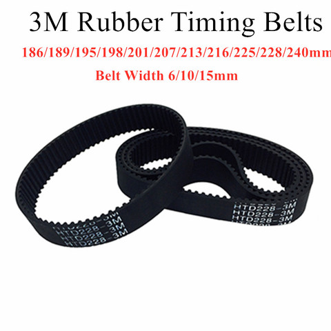 HTD 3M Round Rubber Timing Belts Closed-Loop 186/189/195/198/201/207/213/216/225/228/240mm Length 6/10/15mm Width Drive Belts ► Photo 1/4