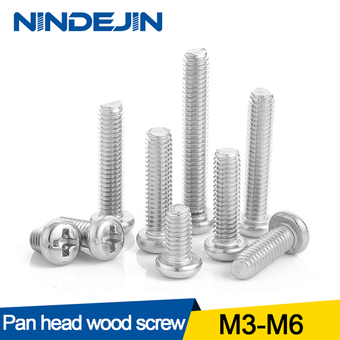 NINDEJIN 20/50pcs Cross Recessed Pan Head Screws M3 M4 M5 M6 304 Stainless Steel Machine Screw Philips Wood Screw GB818 ► Photo 1/6