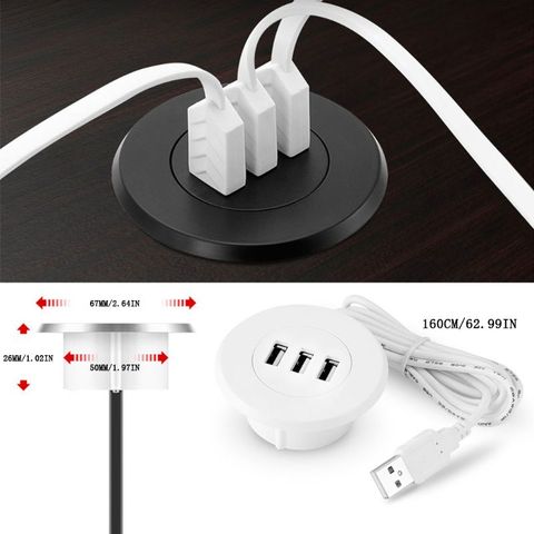 5cm Grommet Hole In-Desk Mounting 3 Ports USB 2.0 Hub For Laptop PC Computer ► Photo 1/5