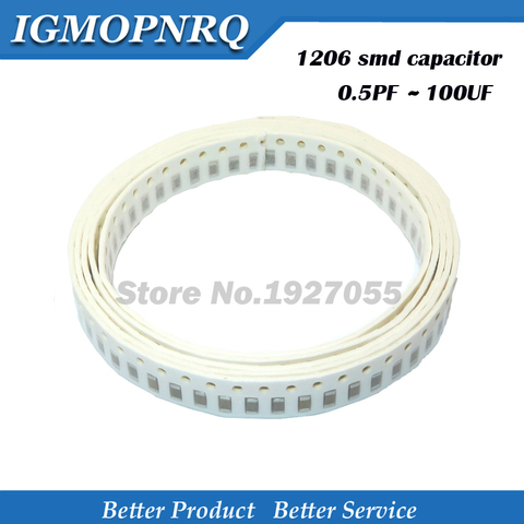 100pcs 1206 smd capacitor ceramic Thick Film Chip  22pf 22pf 1nf 10nf 100nf 0.5pF-100uF 10NF 100NF 1UF 2.2UF 4.7UF 10UF 22PF ► Photo 1/1