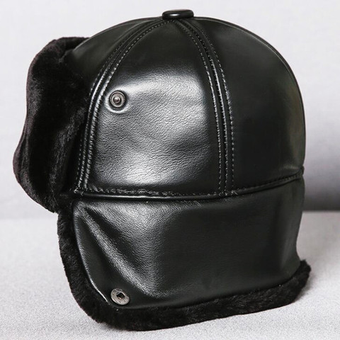 XdanqinX Men Winter Thicker Velvet Bomber Hat Men's Earmuffs Caps Genuine Leather Cap Warm Sheepskin Leather Ski Cap Dad's Hats ► Photo 1/6