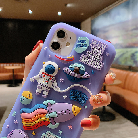 Cute Cartoon 3D Space Astronaut Case For iPhone 11 12 Pro Max Mini XS X XR 7 8 Plus SE 2022 Soft Silicone Dream Moon Phone Cases ► Photo 1/6