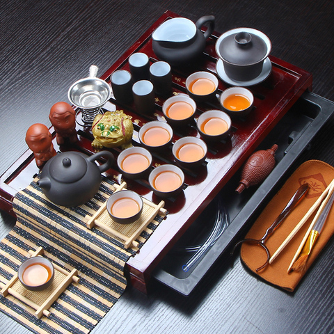 Hot Sale Yixing Ceramic Kung Fu Tea Set Solid Wood Tea Tray Teapot 27-piece Tea Suit Chinese Tea Ceremony ► Photo 1/4