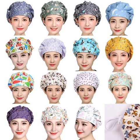 Women Bouffant Scrub Caps Printed Cotton Sweatband Adjustable Hats Washable Reuseable Casual Head Cover Working Caps Accessories ► Photo 1/6