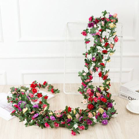 250cm long artificial rose flowers vine autumn cane backdrop decor silk fake rattan garland for wedding home hotel decoration ► Photo 1/6