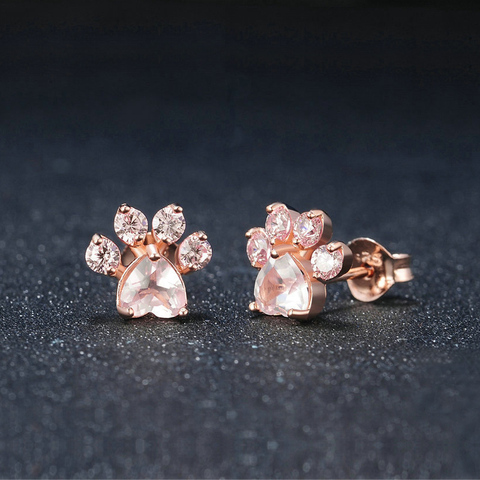 Boho Trendy Cute Cat Paw Earrings For Women Fashing Gold Silver Color Earring Pink Crystal Animal Claw Print Stud Earrings ► Photo 1/6