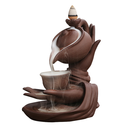 Newest Buddha Hand and Teapot Backflow Incense Burner Smoke Waterfall   Incense Holder Meditation Ceramic Aromatherapy Censer ► Photo 1/5