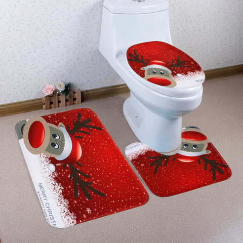 Christmas Bath Mat WC Toilet Seat Cover Toilet Mat Toilette Tapa Inodoro Decoration Christmas Bathroom Commode Toilet Bowl ► Photo 1/6
