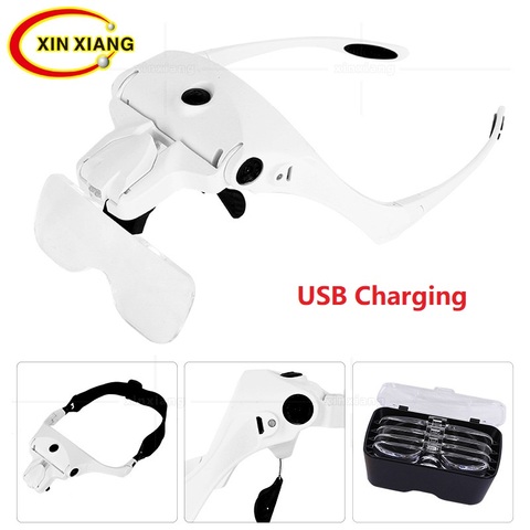 USB Charging Reading Magnifier Headband Backlit Magnifying Glasses With LED Eyewear Magnifier Glasses for Repair Binocular Len ► Photo 1/6