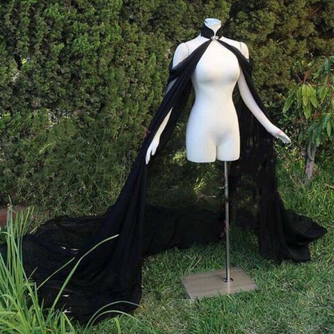 Black chiffon Elegant Women Bride Bolero Cape For Evening Dress Coat Wedding Accessories Bride Cloak Long Shawl Elf Dress Up ► Photo 1/6