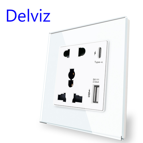 Delviz Type-C Interface Socket, Universal international,Crystal Glass Panel,Wall Power USB Outlet, 18W 4000mA Smart Quick Charge ► Photo 1/4