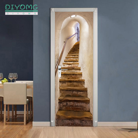 77x200cm 3D stairs pattern Door Sticker For LivingRoom Bedroom DIY PVC self-Adhesive Wallpaper Home Decor Waterproof Mural Decal ► Photo 1/6