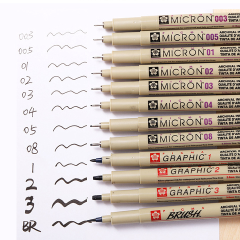 1pcs Pigment Micron Sakura Neelde Soft Brush Drawing Pen 005 01 02 03 04 05  08 Brush Fine Point Markers Pen