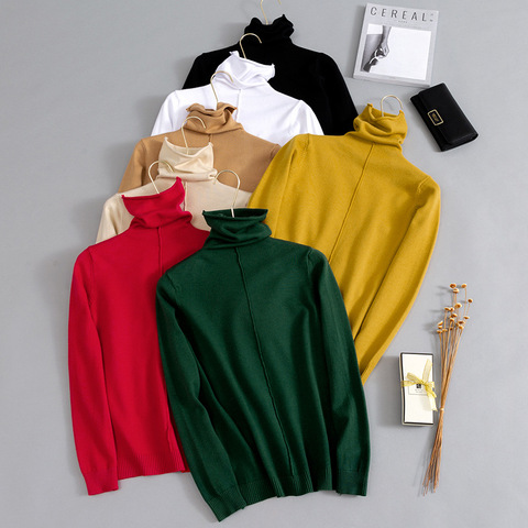 HLBCBG Pile Collar Women Turtleneck Sweater Autumn Winter Slim School Girl Pullover Sweaters Long Sleeve Flat Knit Jumper ► Photo 1/6