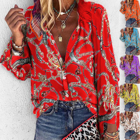 5XL Plus Size Tops Autumn Spring Womens Blouses New Floral Printed Stand Collar Long Sleeve Shirts Casual Chiffon Blouse Blusas ► Photo 1/5