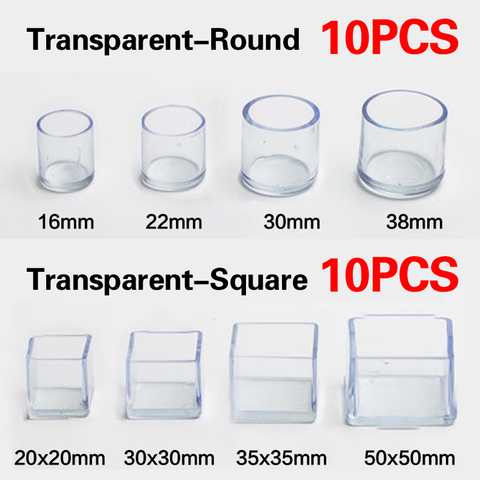 10Pcs Transparent Table And Chair Leg PVC Round And Square Caps Foot Cover Non-slip Furniture Floor Protector Pads Home Decor ► Photo 1/6