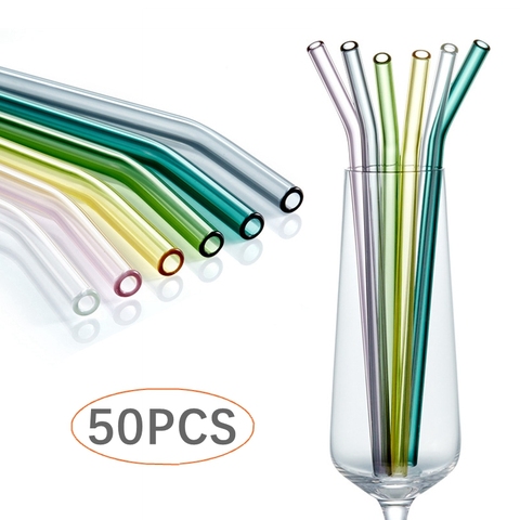 50Pcs/lot Colorful Glass Straw Reusable Drinking Straws Set with Cleaning Brush Wine Cocktail Glass for Party Favors Bar Drinks ► Photo 1/6