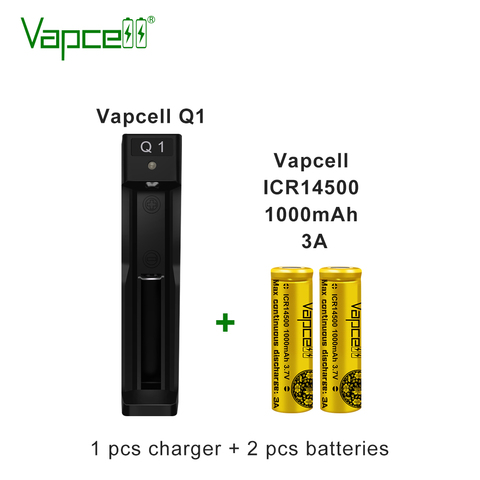 Free shipping Vapcell 14500 1000mah 3A battery and Q1 charger battery for flashlight ► Photo 1/3