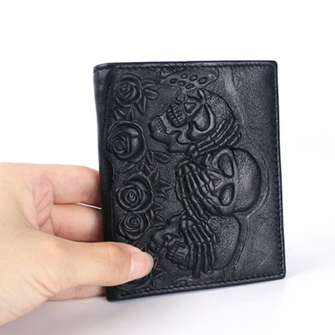 Punk Style Rose Ghost Head Embossed Wallet for Men Gothic Black Leather Wallet Short Vintage Skull Men's Wallet Purse ► Photo 1/6