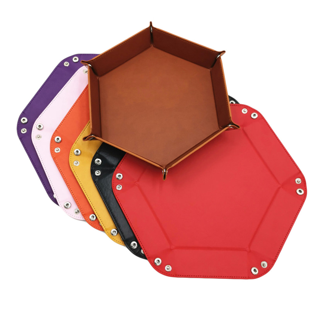 PU Leather Folding Hexagon Square Dice Tray Dice Plate Box Hexagon Board For RPG