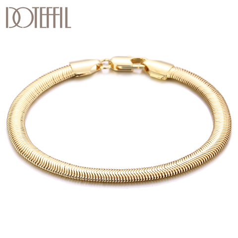 DOTEFFIL 925 Sterling Silver 18K Gold 6mm Snake Bone Chain Bracelet For Women Wedding Engagement Party Fashion  Jewelry ► Photo 1/6