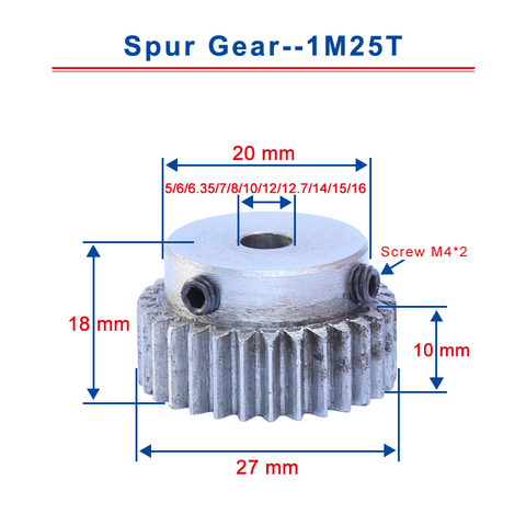 1 Piece 1M25T Spur Gear Bore 5/6/6.35/7/8/10 /12/12.7/14/15/16mm Motor Gear Low Carbon Steel Material metal Gear for motor ► Photo 1/5