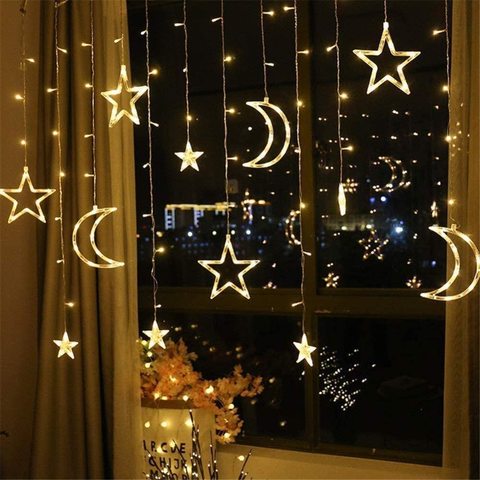 3.5M 138leds Star Moon Led Curtain String Light Christmas Ramadan Garland Light Romantic Holiday Lights For Wedding Party Decor ► Photo 1/6