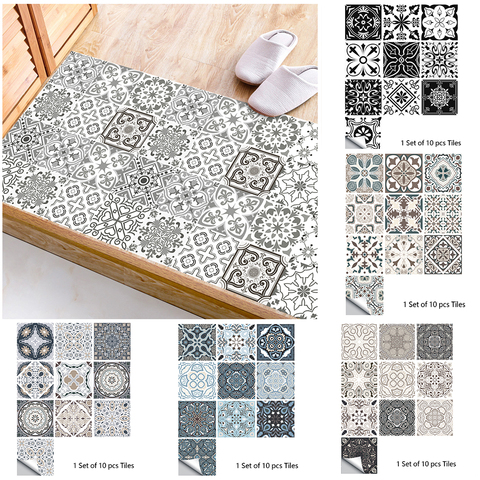 10pcs Gray Retro Pattern Matte Surface Tiles Sticker Transfers Covers for Kitchen Bathroom Tables Floor Hard-wearing Wall Decals ► Photo 1/6