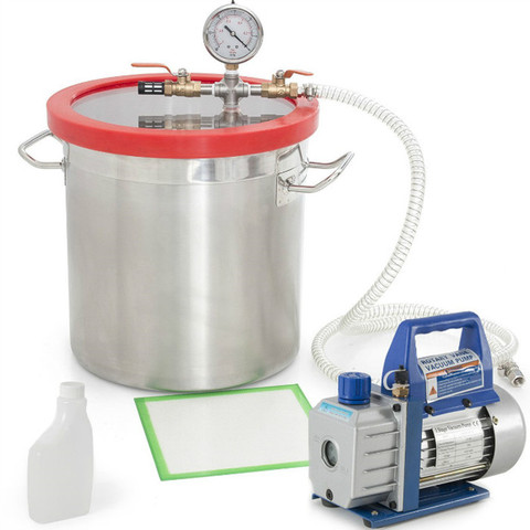 220V RS-1 Rotary Vane Vacuum Pump 2 Gallon(8L)Stainless Steel Vacuum Degassing Chamber, Defoaming Barrel for Epoxy Resin AB Glue ► Photo 1/1