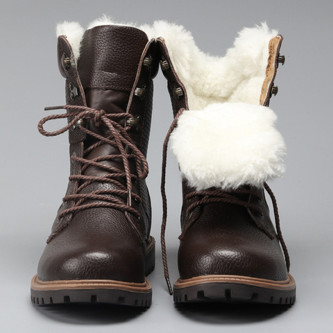 Natural Wool Men Winter Boots Size Warmest Genuine Leather Russian Style Men Snow Boots Top Quality Boots Men Snow Ankle Shoes ► Photo 1/6