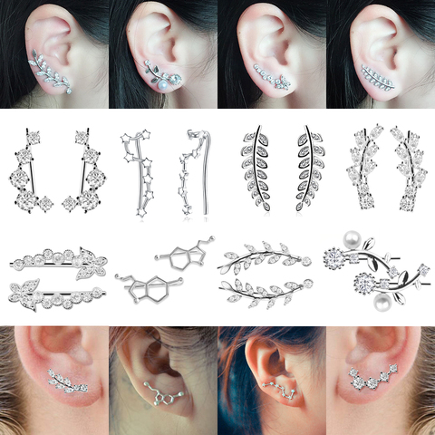 1 Pair Steel Ear Climbers Stud Earrings Piercing Ear Leaf Clip Cuffs Brincos Women Man Body Jewelry Charming Ear Crawlers Oreja ► Photo 1/6